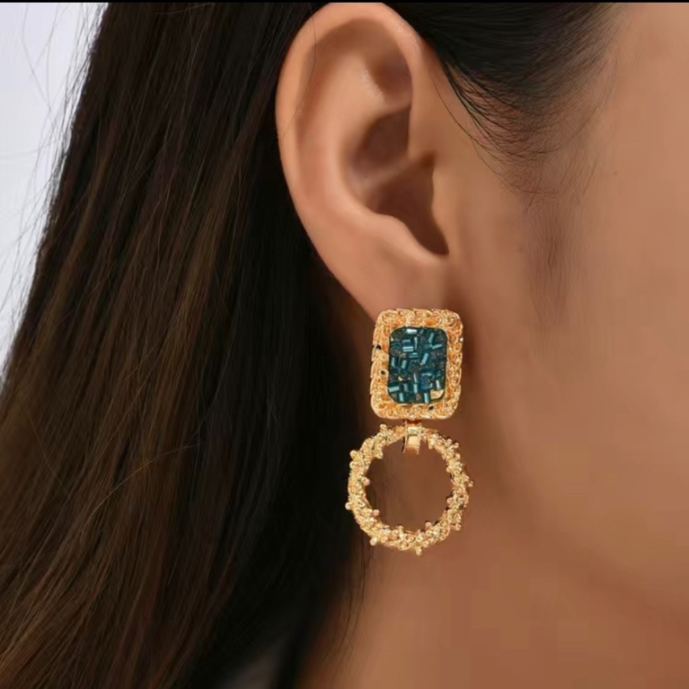 Simple geometric round pendant‎ earrings